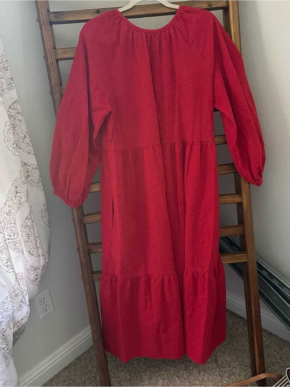 Old Navy Red Tiered Long-Sleeve Dress - Picture 3 of 3